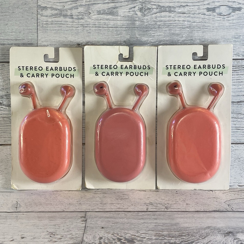 Vivitar Wired Stereo Earbud Headphones & Carry Pouch Pink Travel Lot Of 3‎ New